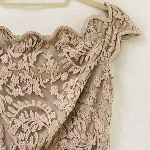 Tadashi Shoji Womens 6 Taupe Embroidered Lace Maxi Evening Dress Gown Party - Picture 7 of 16